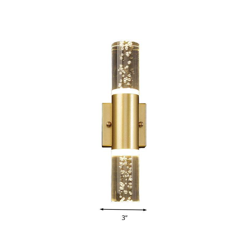 Bubble Crystal Gold Wall Light Cylinder 1/2/3 Heads Minimalist LED Wall Lamp for Living Room Clearhalo 'Wall Lamps & Sconces' 'Wall Lights' Lighting' 331435