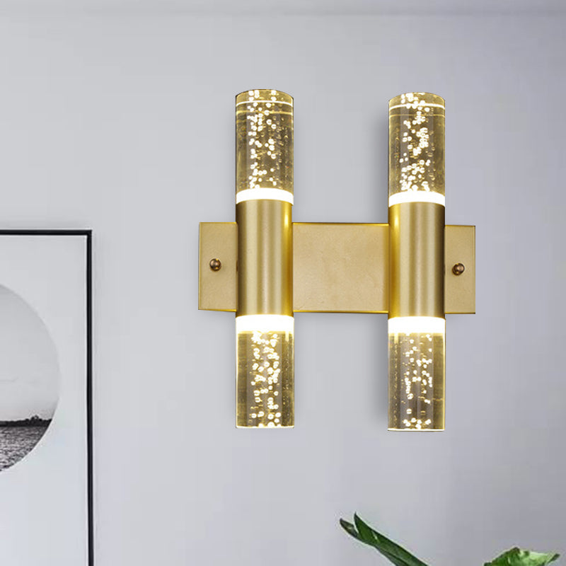 Bubble Crystal Gold Wall Light Cylinder 1/2/3 Heads Minimalist LED Wall Lamp for Living Room 2.0 Gold Clearhalo 'Wall Lamps & Sconces' 'Wall Lights' Lighting' 331437