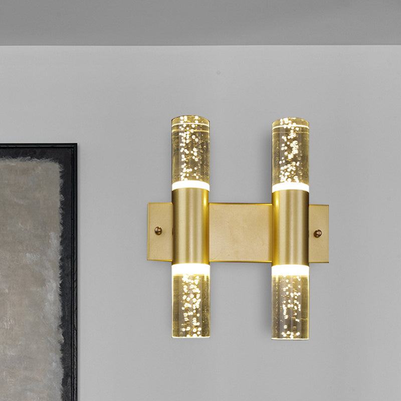 Bubble Crystal Gold Wall Light Cylinder 1/2/3 Heads Minimalist LED Wall Lamp for Living Room Clearhalo 'Wall Lamps & Sconces' 'Wall Lights' Lighting' 331438