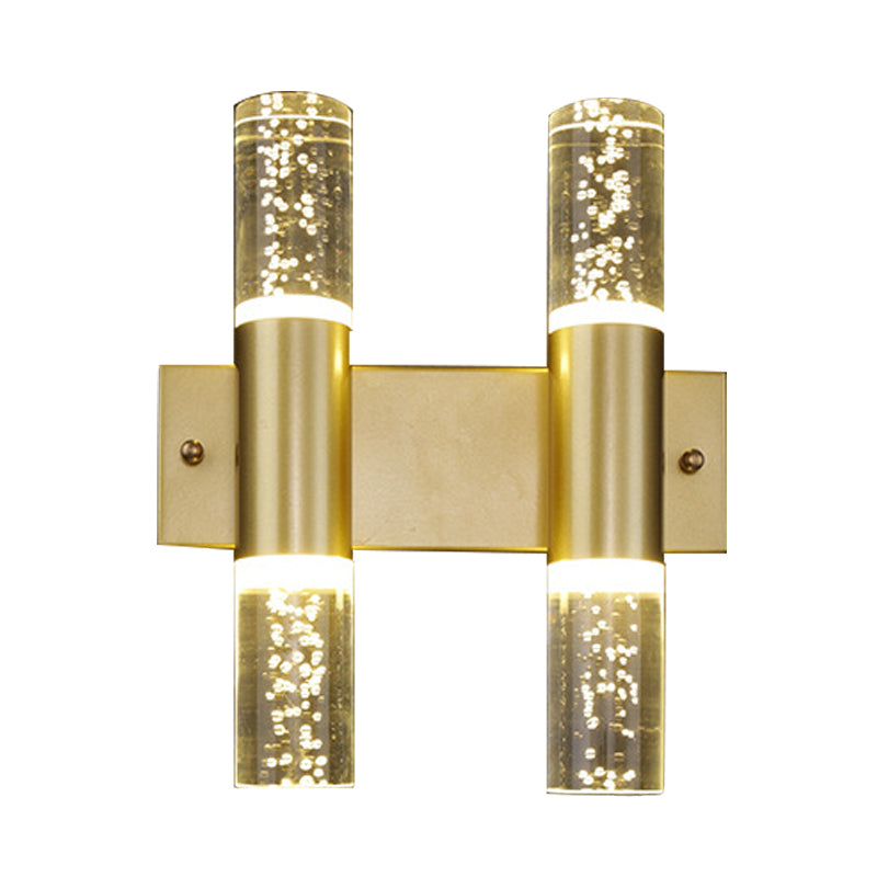 Bubble Crystal Gold Wall Light Cylinder 1/2/3 Heads Minimalist LED Wall Lamp for Living Room Clearhalo 'Wall Lamps & Sconces' 'Wall Lights' Lighting' 331439