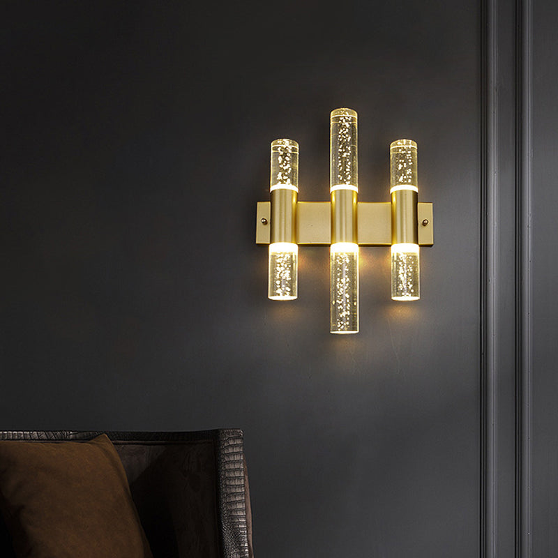 Bubble Crystal Gold Wall Light Cylinder 1/2/3 Heads Minimalist LED Wall Lamp for Living Room Clearhalo 'Wall Lamps & Sconces' 'Wall Lights' Lighting' 331441