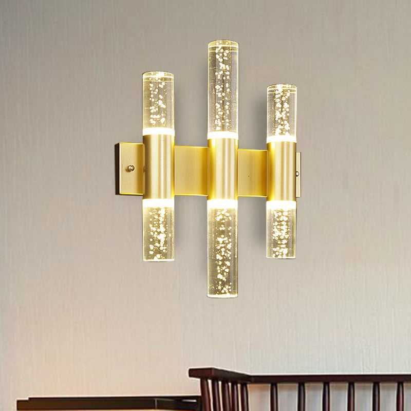 Bubble Crystal Gold Wall Light Cylinder 1/2/3 Heads Minimalist LED Wall Lamp for Living Room 3.0 Gold Clearhalo 'Wall Lamps & Sconces' 'Wall Lights' Lighting' 331443