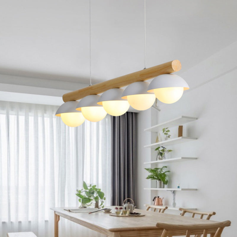 Tubular Wood LED Island Lighting Asian Style 5 Lights White Hanging Ceiling Lamp for Dining Room White Clearhalo 'Ceiling Lights' 'Island Lights' Lighting' 331515