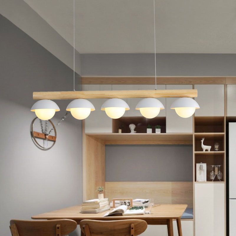 Tubular Wood LED Island Lighting Asian Style 5 Lights White Hanging Ceiling Lamp for Dining Room Clearhalo 'Ceiling Lights' 'Island Lights' Lighting' 331517