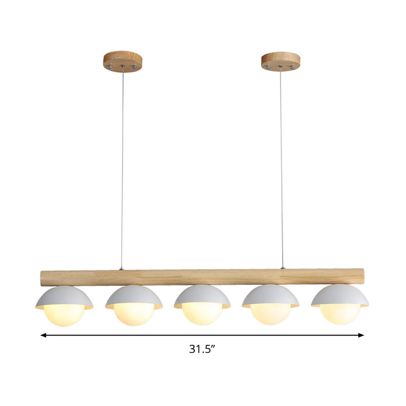 Tubular Wood LED Island Lighting Asian Style 5 Lights White Hanging Ceiling Lamp for Dining Room Clearhalo 'Ceiling Lights' 'Island Lights' Lighting' 331519