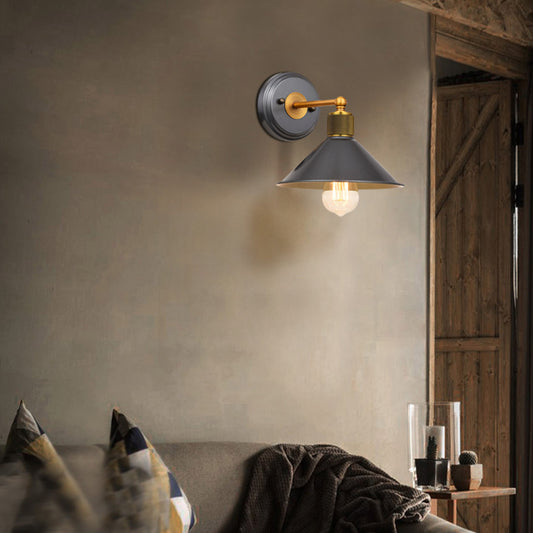 Cone Shade Wall Mounted Lamp Vintage Style Metal 1 Bulb Black and Gold Wall Sconce Lighting Clearhalo 'Art deco wall lights' 'Cast Iron' 'Glass' 'Industrial wall lights' 'Industrial' 'Middle century wall lights' 'Modern' 'Rustic wall lights' 'Tiffany' 'Traditional wall lights' 'Wall Lamps & Sconces' 'Wall Lights' Lighting' 331522