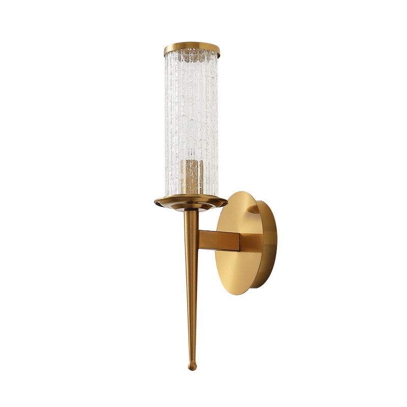 Crackle Glass Gold Wall Lighting Cylinder 1/2 Heads Vintage Wall Light Fixture with Metal Straight Arm Clearhalo 'Wall Lamps & Sconces' 'Wall Lights' Lighting' 331548