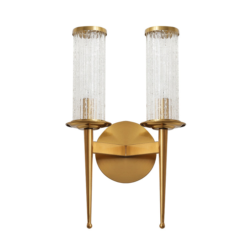 Crackle Glass Gold Wall Lighting Cylinder 1/2 Heads Vintage Wall Light Fixture with Metal Straight Arm Clearhalo 'Wall Lamps & Sconces' 'Wall Lights' Lighting' 331553