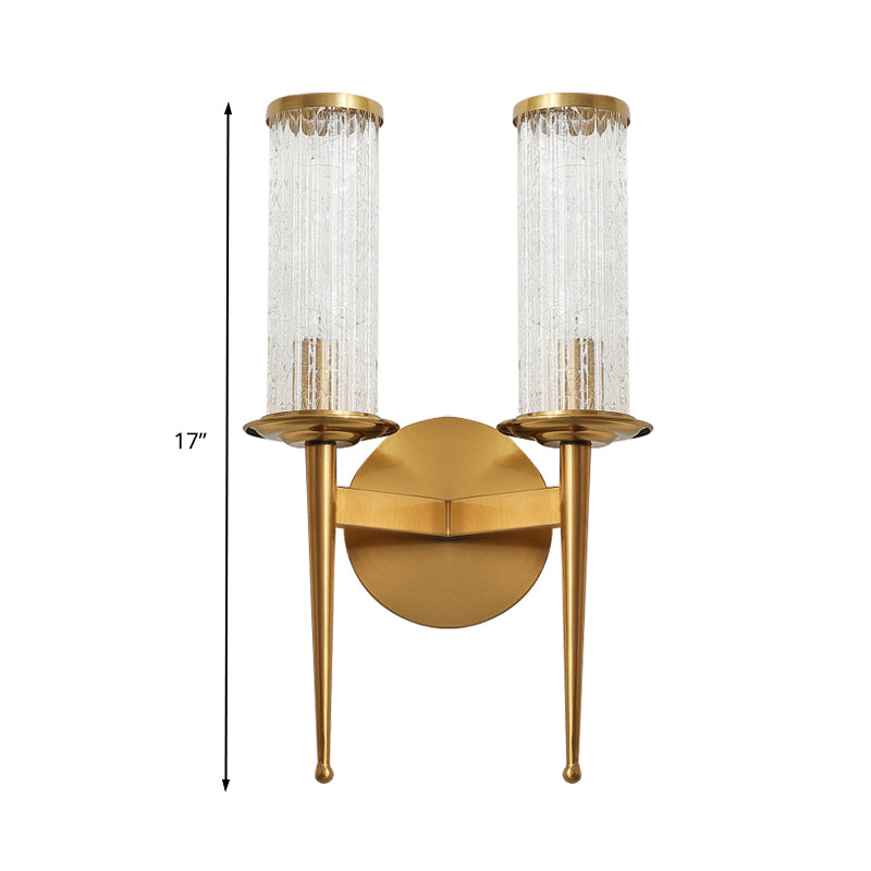 Crackle Glass Gold Wall Lighting Cylinder 1/2 Heads Vintage Wall Light Fixture with Metal Straight Arm Clearhalo 'Wall Lamps & Sconces' 'Wall Lights' Lighting' 331555