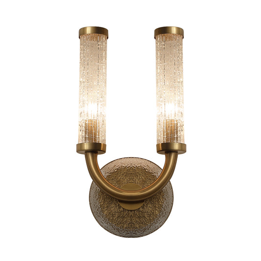 Traditional U-Shaped Wall Lighting 2 Lights Crackle Glass Wall Mounted Lamp in Gold Clearhalo 'Wall Lamps & Sconces' 'Wall Lights' Lighting' 331563