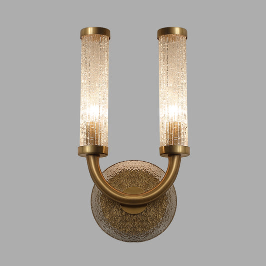 Traditional U-Shaped Wall Lighting 2 Lights Crackle Glass Wall Mounted Lamp in Gold Clearhalo 'Wall Lamps & Sconces' 'Wall Lights' Lighting' 331564