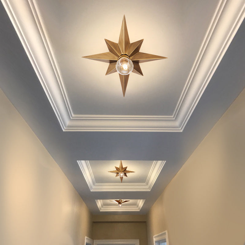 Black/Bronze Anise Star Flush Ceiling Light Contemporary Metal 1 Head Stairway Flush Mount Light Fixture Clearhalo 'Ceiling Lights' 'Close To Ceiling Lights' 'Close to ceiling' 'Flush mount' Lighting' 331566
