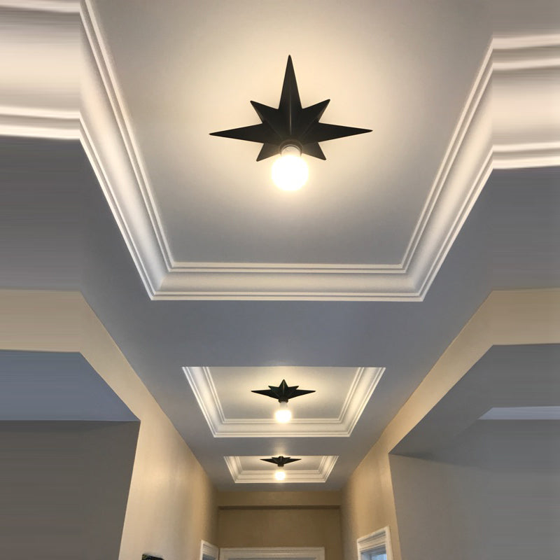 Black/Bronze Anise Star Flush Ceiling Light Contemporary Metal 1 Head Stairway Flush Mount Light Fixture Black Clearhalo 'Ceiling Lights' 'Close To Ceiling Lights' 'Close to ceiling' 'Flush mount' Lighting' 331571