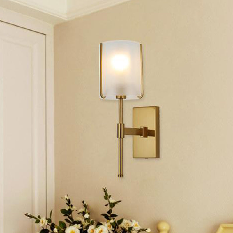 1-Head Metal Wall Lighting Traditional Gold Straight Arm Bedroom LED Wall Mount Light with Frosted Glass Shade Gold Clearhalo 'Wall Lamps & Sconces' 'Wall Lights' Lighting' 331606