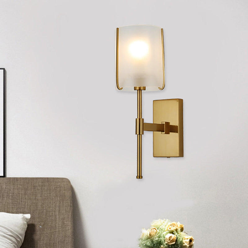 1-Head Metal Wall Lighting Traditional Gold Straight Arm Bedroom LED Wall Mount Light with Frosted Glass Shade Clearhalo 'Wall Lamps & Sconces' 'Wall Lights' Lighting' 331607