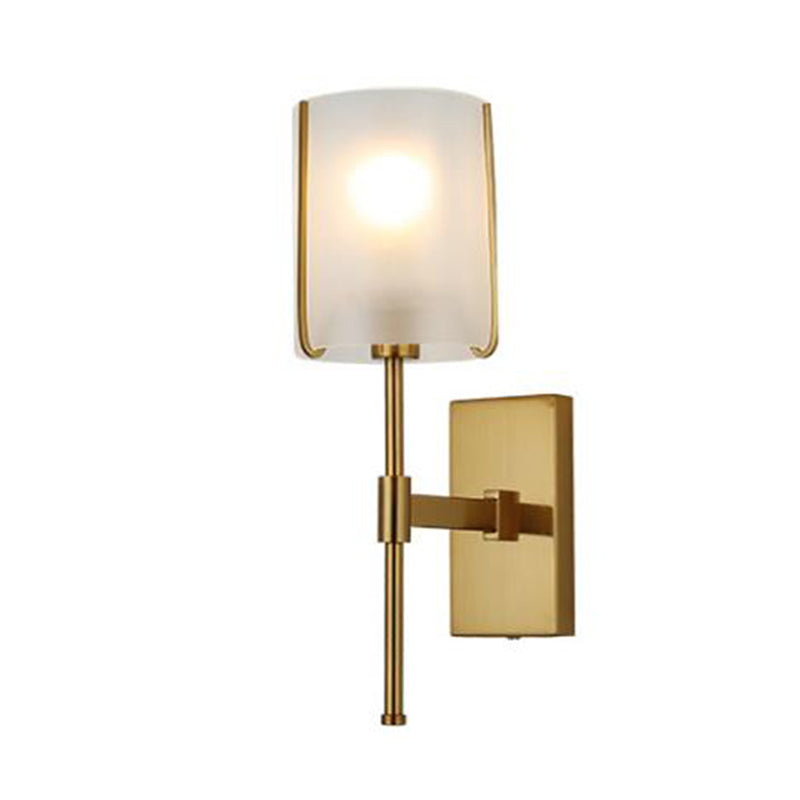 1-Head Metal Wall Lighting Traditional Gold Straight Arm Bedroom LED Wall Mount Light with Frosted Glass Shade Clearhalo 'Wall Lamps & Sconces' 'Wall Lights' Lighting' 331609