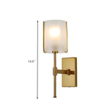 1-Head Metal Wall Lighting Traditional Gold Straight Arm Bedroom LED Wall Mount Light with Frosted Glass Shade Clearhalo 'Wall Lamps & Sconces' 'Wall Lights' Lighting' 331610