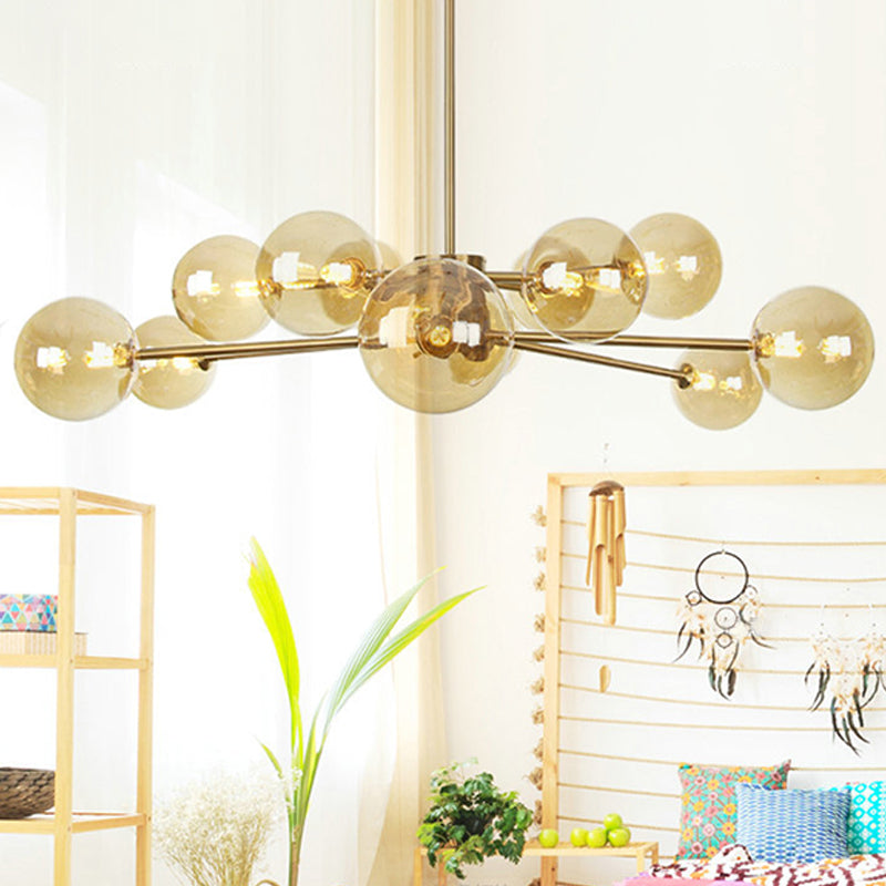 Gold Round Chandelier Lighting Fixture Modernism 12 Bulbs Amber Glass LED Hanging Ceiling Lamp Clearhalo 'Ceiling Lights' 'Chandeliers' 'Glass shade' 'Glass' 'Modern Chandeliers' 'Modern' Lighting' 331628