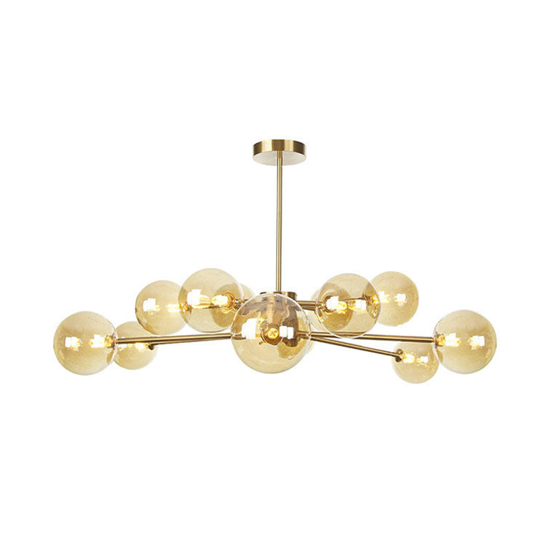 Gold Round Chandelier Lighting Fixture Modernism 12 Bulbs Amber Glass LED Hanging Ceiling Lamp Clearhalo 'Ceiling Lights' 'Chandeliers' 'Glass shade' 'Glass' 'Modern Chandeliers' 'Modern' Lighting' 331630