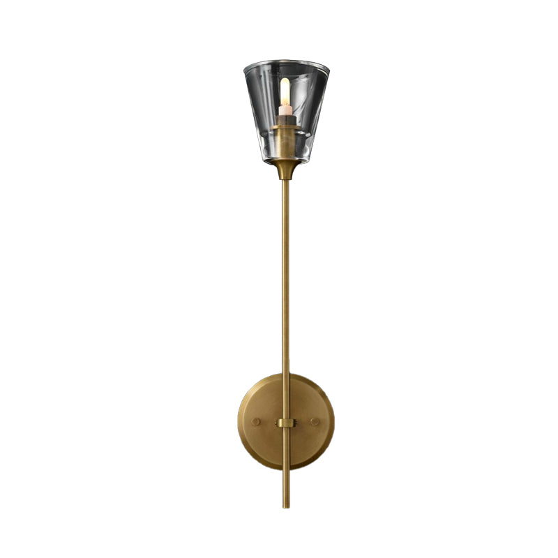 Conical Bathroom Wall Lamp Retro Clear Glass 1/2 Lights Black/Brass LED Wall Mount Lighting Clearhalo 'Wall Lamps & Sconces' 'Wall Lights' Lighting' 331655