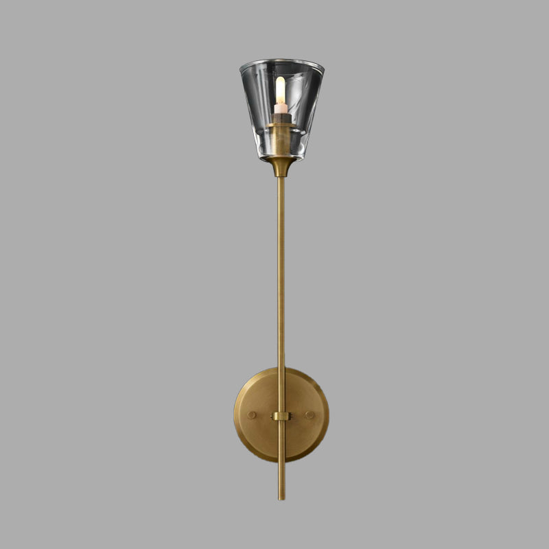 Conical Bathroom Wall Lamp Retro Clear Glass 1/2 Lights Black/Brass LED Wall Mount Lighting Clearhalo 'Wall Lamps & Sconces' 'Wall Lights' Lighting' 331656