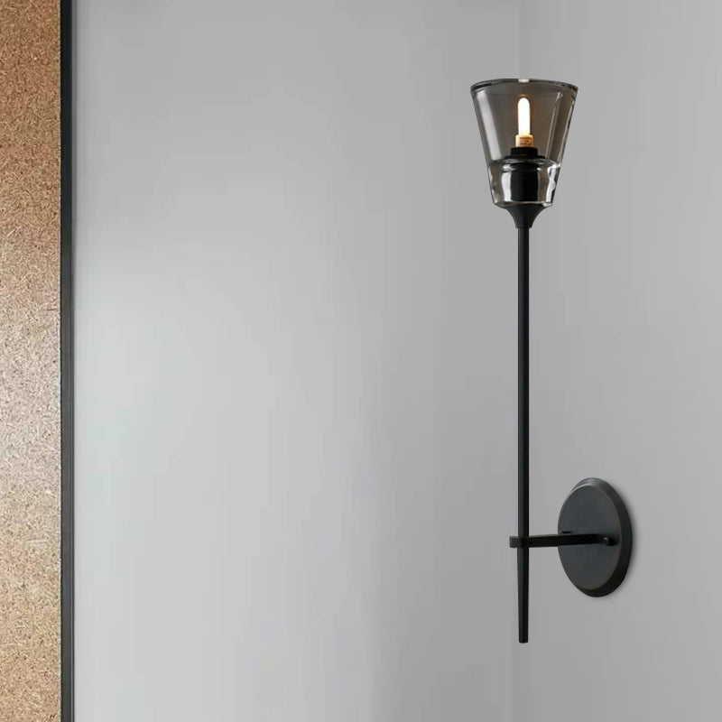 Conical Bathroom Wall Lamp Retro Clear Glass 1/2 Lights Black/Brass LED Wall Mount Lighting Clearhalo 'Wall Lamps & Sconces' 'Wall Lights' Lighting' 331662