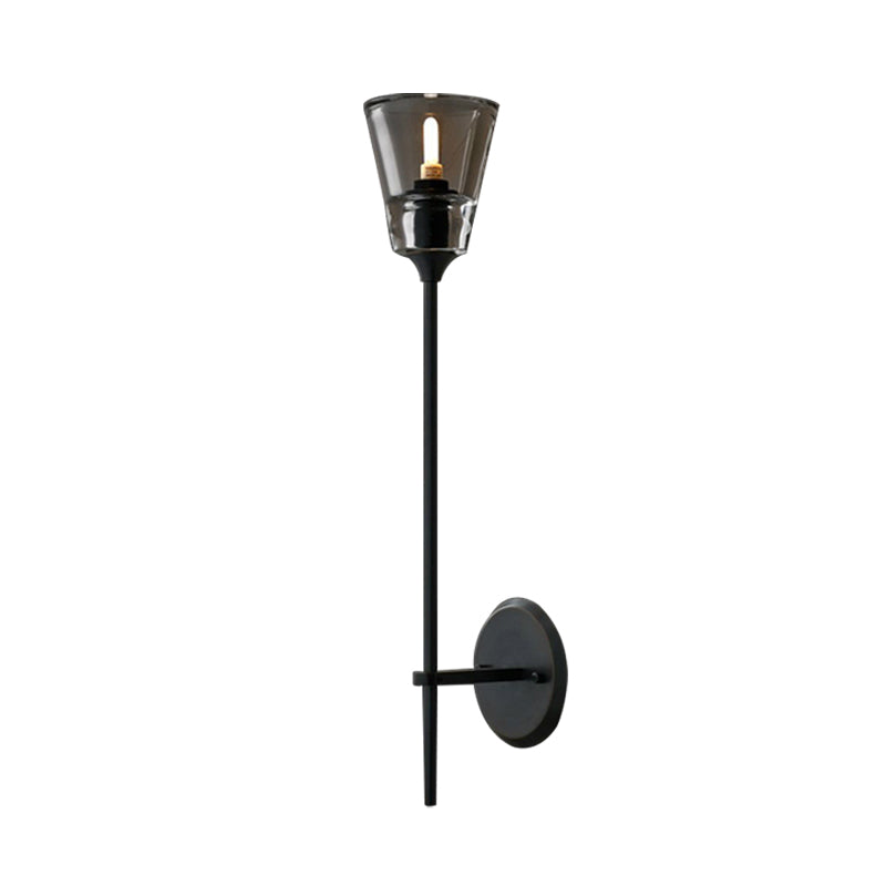 Conical Bathroom Wall Lamp Retro Clear Glass 1/2 Lights Black/Brass LED Wall Mount Lighting Clearhalo 'Wall Lamps & Sconces' 'Wall Lights' Lighting' 331664