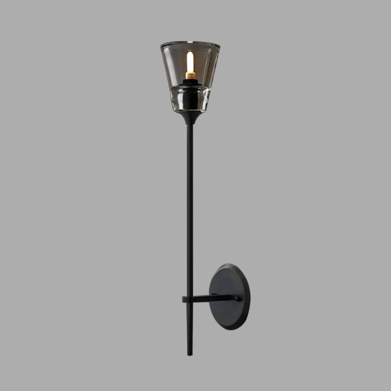 Conical Bathroom Wall Lamp Retro Clear Glass 1/2 Lights Black/Brass LED Wall Mount Lighting Clearhalo 'Wall Lamps & Sconces' 'Wall Lights' Lighting' 331665