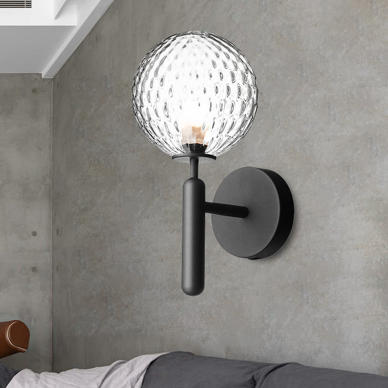 Black Globe Wall Lamp Minimalist Dimple Glass Single Bulb Bathroom Wall Mounted Light Fixture Black Clearhalo 'Wall Lamps & Sconces' 'Wall Lights' Lighting' 331688