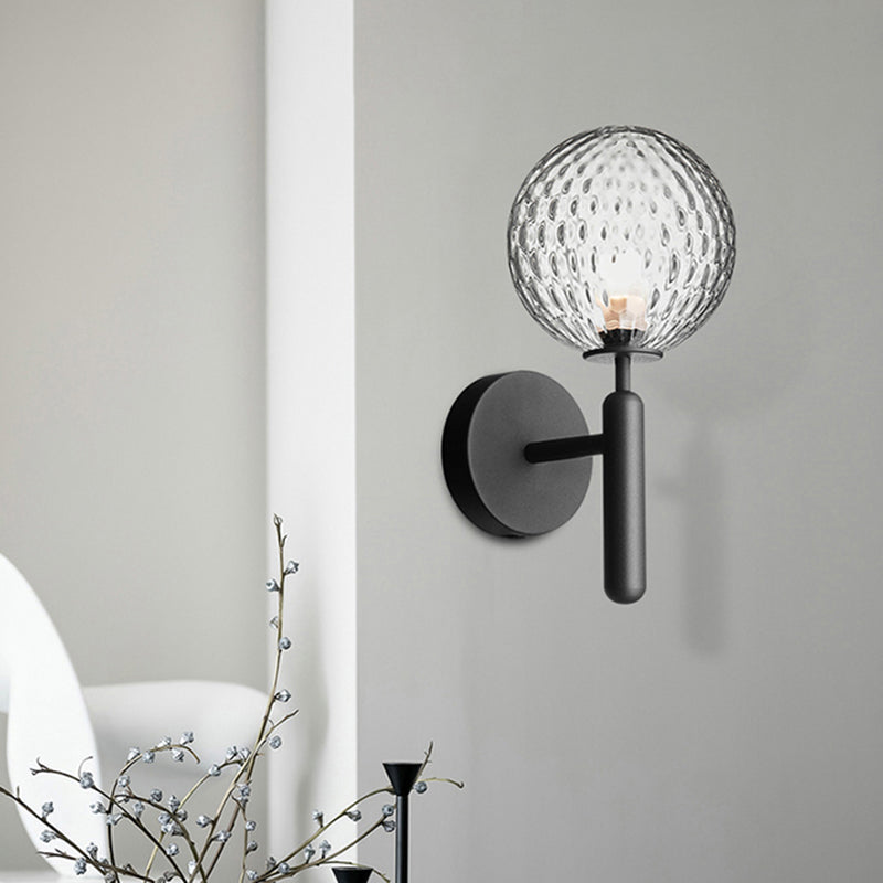 Black Globe Wall Lamp Minimalist Dimple Glass Single Bulb Bathroom Wall Mounted Light Fixture Clearhalo 'Wall Lamps & Sconces' 'Wall Lights' Lighting' 331689