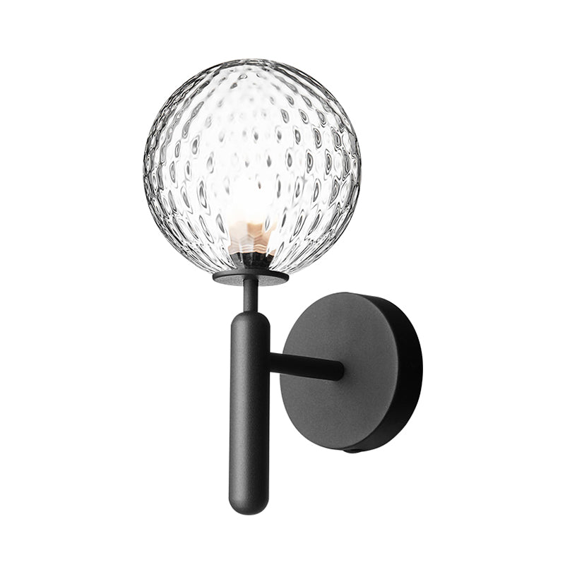 Black Globe Wall Lamp Minimalist Dimple Glass Single Bulb Bathroom Wall Mounted Light Fixture Clearhalo 'Wall Lamps & Sconces' 'Wall Lights' Lighting' 331691