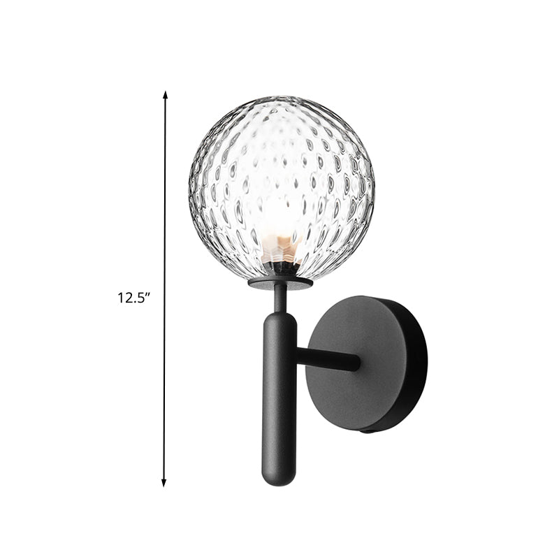 Black Globe Wall Lamp Minimalist Dimple Glass Single Bulb Bathroom Wall Mounted Light Fixture Clearhalo 'Wall Lamps & Sconces' 'Wall Lights' Lighting' 331692