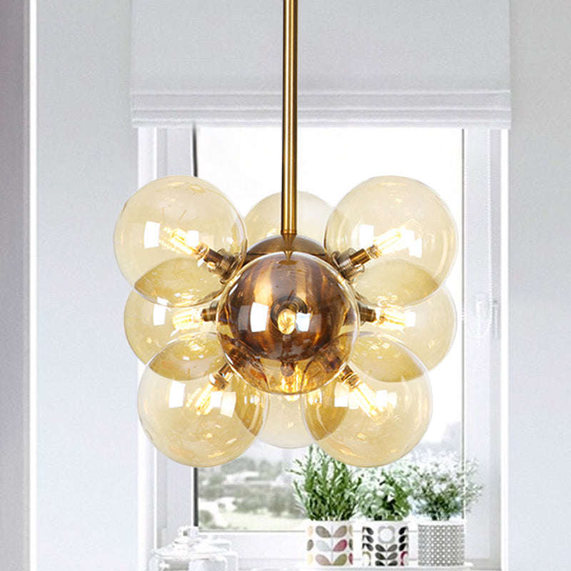 Ball LED Chandelier Pendant Lighting Modern Textured White/Amber Glass 9 Heads Dining Room Hanging Ceiling Lamp Clearhalo 'Ceiling Lights' 'Chandeliers' 'Glass shade' 'Glass' 'Modern Chandeliers' 'Modern' Lighting' 331705