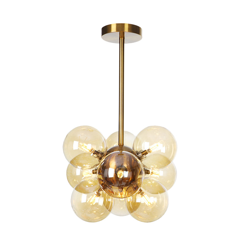 Ball LED Chandelier Pendant Lighting Modern Textured White/Amber Glass 9 Heads Dining Room Hanging Ceiling Lamp Clearhalo 'Ceiling Lights' 'Chandeliers' 'Glass shade' 'Glass' 'Modern Chandeliers' 'Modern' Lighting' 331707