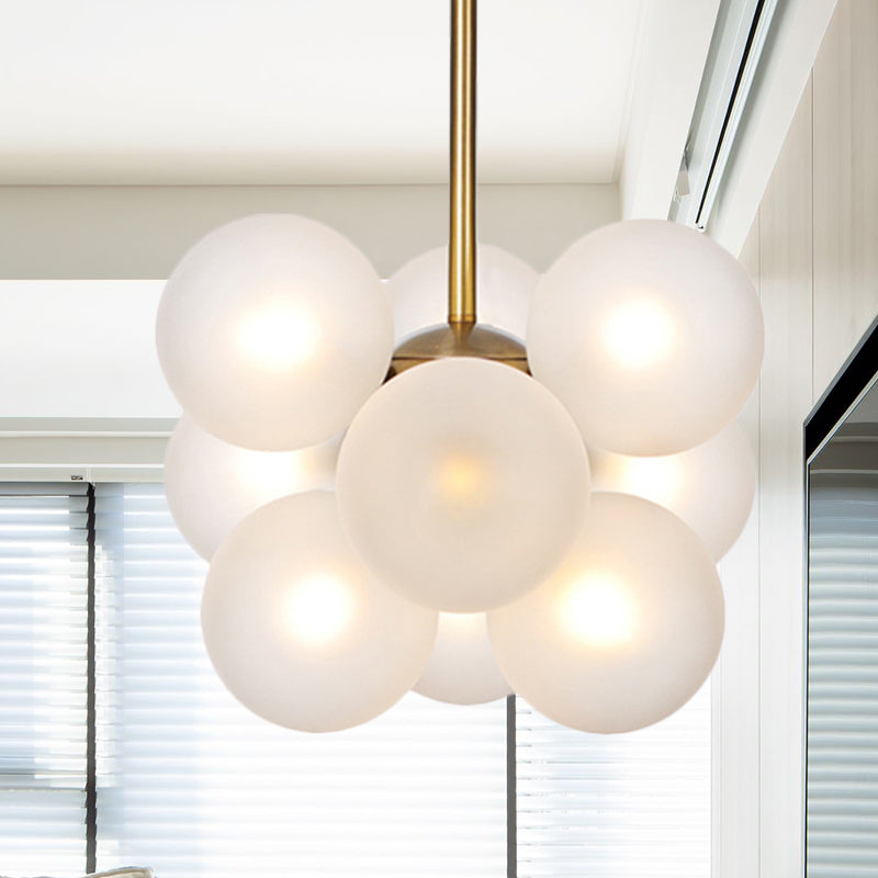 Ball LED Chandelier Pendant Lighting Modern Textured White/Amber Glass 9 Heads Dining Room Hanging Ceiling Lamp Textured White Clearhalo 'Ceiling Lights' 'Chandeliers' 'Glass shade' 'Glass' 'Modern Chandeliers' 'Modern' Lighting' 331709