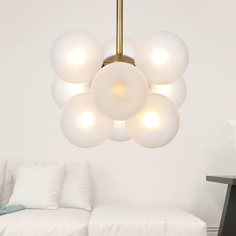 Ball LED Chandelier Pendant Lighting Modern Textured White/Amber Glass 9 Heads Dining Room Hanging Ceiling Lamp Clearhalo 'Ceiling Lights' 'Chandeliers' 'Glass shade' 'Glass' 'Modern Chandeliers' 'Modern' Lighting' 331711