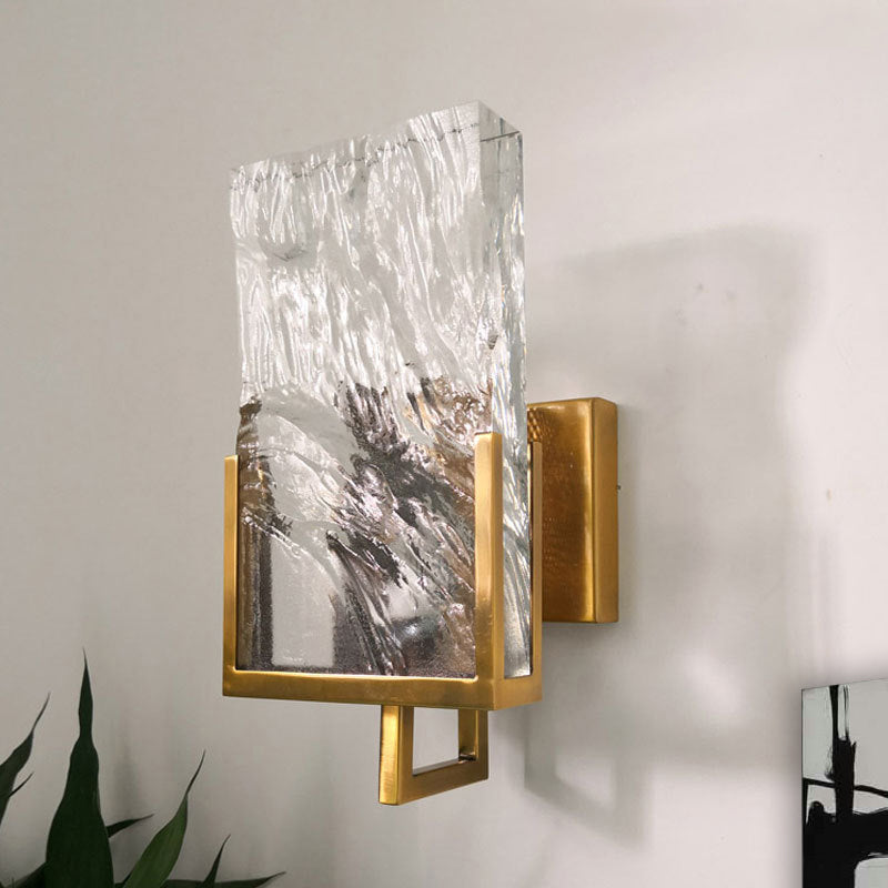 Vintage Rectangle Wall Lamp Single Light Clear Crystal Glass LED Wall Sconce Lighting in Gold Gold Clearhalo 'Wall Lamps & Sconces' 'Wall Lights' Lighting' 331713