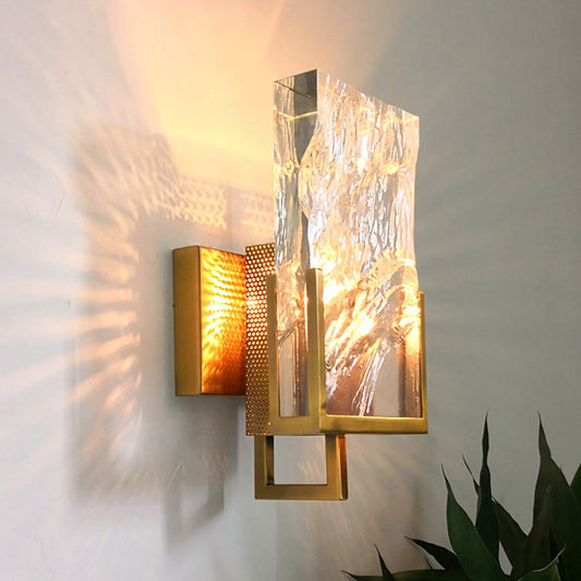 Vintage Rectangle Wall Lamp Single Light Clear Crystal Glass LED Wall Sconce Lighting in Gold Clearhalo 'Wall Lamps & Sconces' 'Wall Lights' Lighting' 331714