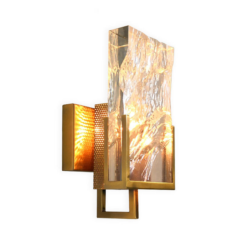 Vintage Rectangle Wall Lamp Single Light Clear Crystal Glass LED Wall Sconce Lighting in Gold Clearhalo 'Wall Lamps & Sconces' 'Wall Lights' Lighting' 331716