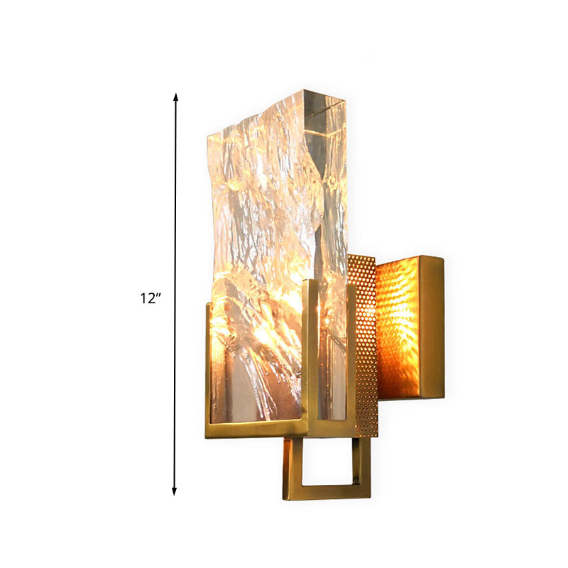 Vintage Rectangle Wall Lamp Single Light Clear Crystal Glass LED Wall Sconce Lighting in Gold Clearhalo 'Wall Lamps & Sconces' 'Wall Lights' Lighting' 331717