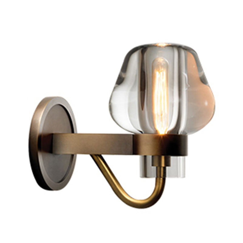 Tapered K9 Crystal Wall Lamp Retro 1/2 Heads Indoor Wall Light Fixture in Brass with Metal Curved Arm Clearhalo 'Wall Lamps & Sconces' 'Wall Lights' Lighting' 331766