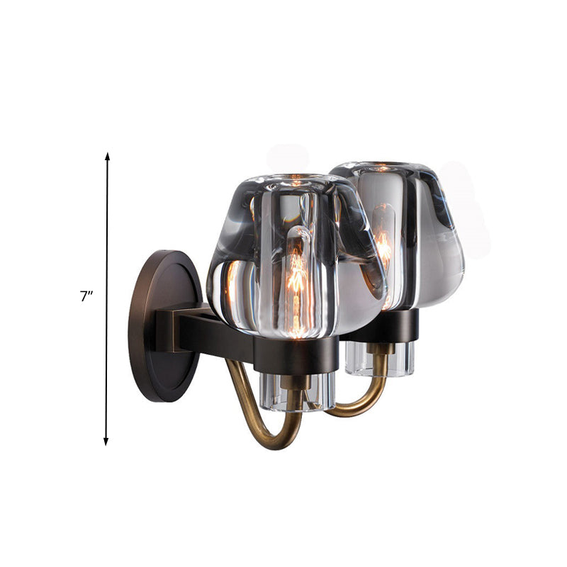 Tapered K9 Crystal Wall Lamp Retro 1/2 Heads Indoor Wall Light Fixture in Brass with Metal Curved Arm Clearhalo 'Wall Lamps & Sconces' 'Wall Lights' Lighting' 331771