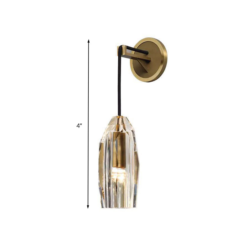 Brass Geometric Wall Lamp Traditional Clear K9 Crystal 1 Head Living Room LED Wall Lighting Fixture Clearhalo 'Wall Lamps & Sconces' 'Wall Lights' Lighting' 331776