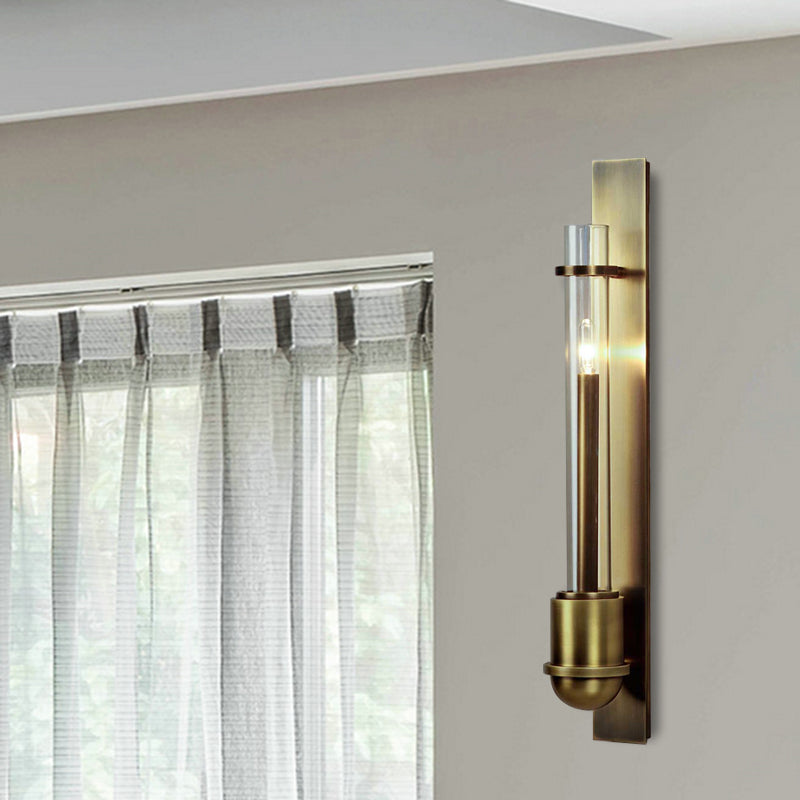 Clear Glass Linear Wall Lamp Traditionalism 1 Light Living Room LED Wall Mount Lighting in Brass Clearhalo 'Wall Lamps & Sconces' 'Wall Lights' Lighting' 331783