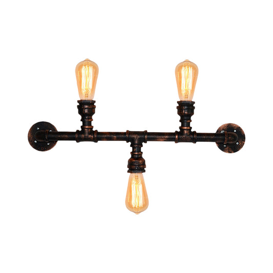 Metal Exposed Wall Light Fixture Industrial Style 3 Heads Weathered Copper Wall Sconce Lamp with Water Pipe Clearhalo 'Art deco wall lights' 'Cast Iron' 'Glass' 'Industrial wall lights' 'Industrial' 'Middle century wall lights' 'Modern' 'Rustic wall lights' 'Tiffany' 'Traditional wall lights' 'Wall Lamps & Sconces' 'Wall Lights' Lighting' 331795