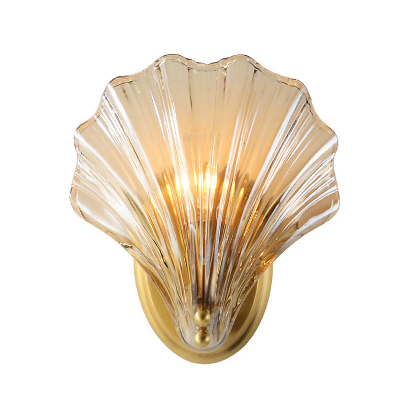 1 Bulb Wall Mount Light Traditionalist Bedroom LED Wall Sconce Lighting with Shell Clear Glass Shade Clearhalo 'Wall Lamps & Sconces' 'Wall Lights' Lighting' 331810