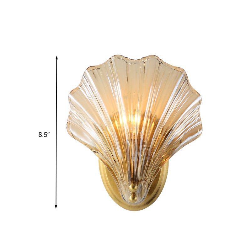 1 Bulb Wall Mount Light Traditionalist Bedroom LED Wall Sconce Lighting with Shell Clear Glass Shade Clearhalo 'Wall Lamps & Sconces' 'Wall Lights' Lighting' 331811