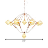 10 Lights Bedroom Chandelier Lighting Modern Rose Gold LED Hanging Ceiling Lamp with Diamond Amber Glass Shade Clearhalo 'Ceiling Lights' 'Chandeliers' 'Close To Ceiling Lights' 'Glass shade' 'Glass' 'Modern Chandeliers' 'Modern' Lighting' 331838