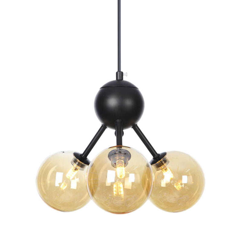 Amber Glass Globe Ceiling Chandelier Modernist 3 Heads LED Hanging Pendant Lamp in Black Clearhalo 'Ceiling Lights' 'Chandeliers' 'Glass shade' 'Glass' 'Modern Chandeliers' 'Modern' 'Pendant Lights' Lighting' 331847