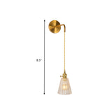 Gold 1 Head Wall Mounted Light Minimalism Clear Ribbed Glass Barrel/Bell/Drum Wall Lighting Fixture Clearhalo 'Wall Lamps & Sconces' 'Wall Lights' Lighting' 331867